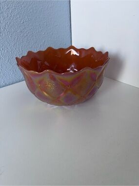 Fenton Carnival Glass Marigold Color Diamond Quilted Pattern Scalloped Bowl